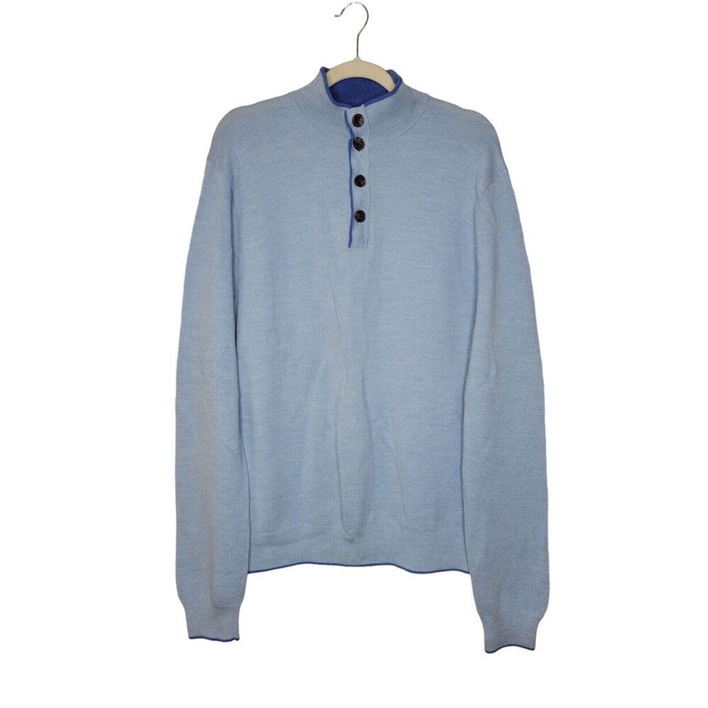 Brooks Brothers Mens XL 100% Merino Wool Sweater Blue Pullover Base Layer Preppy